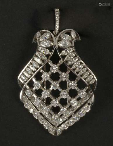 Broche - pendentif en platine et or gris 18 carats serti de ...