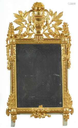 Grand miroir rectangulaire Louis XVI à parcloses en bois scu...