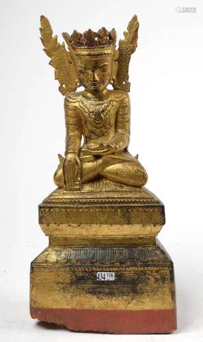 "Bouddha couronné assis sur une base étagée" en bo...