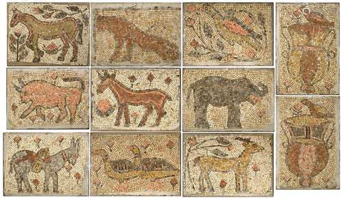 Ensemble de 11 mosaïques à sujet animalier. Probablement d&#...