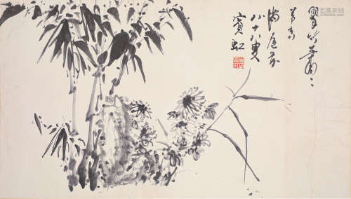 黄宾虹花卉（lot077-101为同一藏家藏）纸本镜片