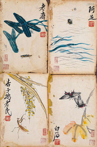 齐白石小品四开册页（lot102-114为同一藏家藏）纸本镜片