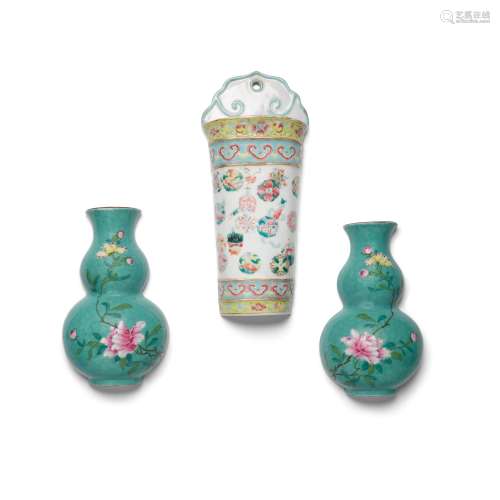 Three famille-rose wall vases