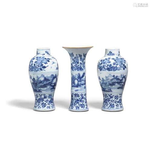 A group of three blue and white porcelains