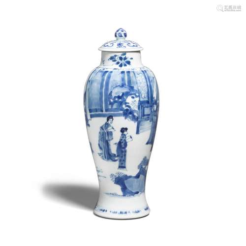 A covered blue and white 'figural' vase