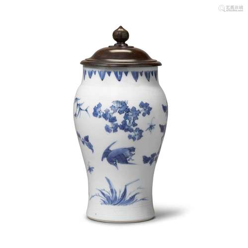 A blue and white 'birds and flowers' vase