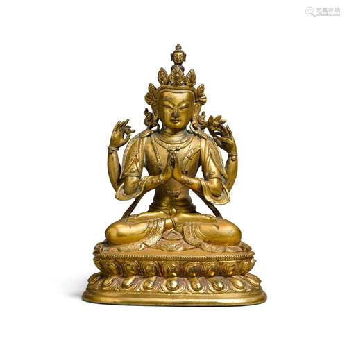 A gilt bronze figure of Shadakshari Lokeshvara