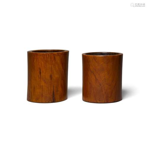 Two hardwood brushpots, bitong