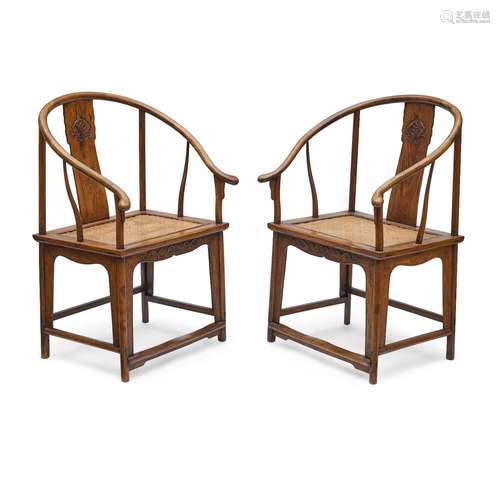 A pair of huanghuali horseshoe-back armchairs, quanyi