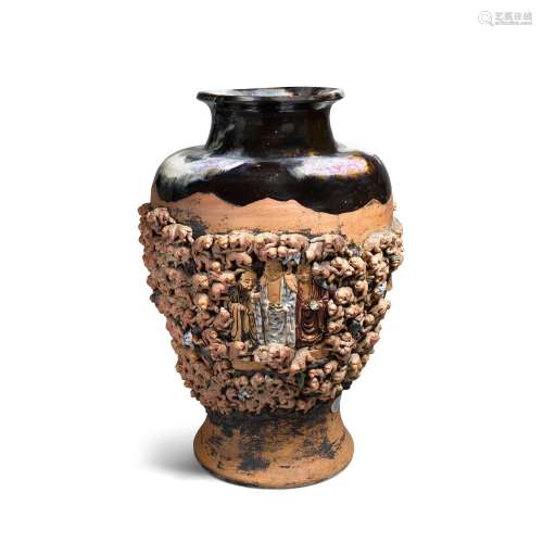 A large Sumidagawa 'monkey' vase