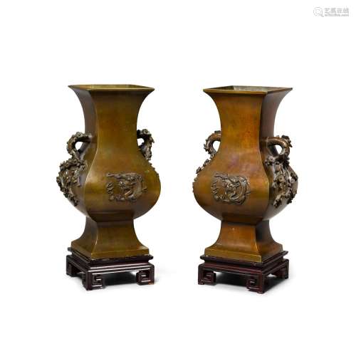 A pair of fanghu-form bronze vessels