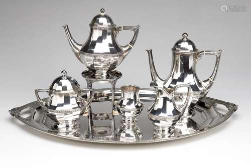 A six-piece Dutch silver coffee and tea service with matchin...