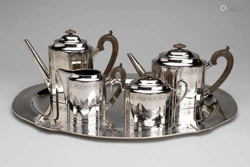 A Portugese silver tea and coffee service with tray