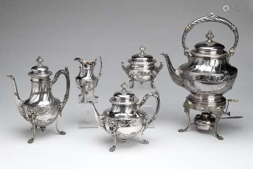 A Belgian silver coffee- and tea service with burner (6)