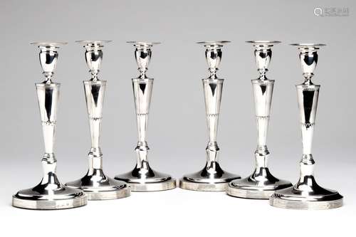 Six Dutch silver candlesticks