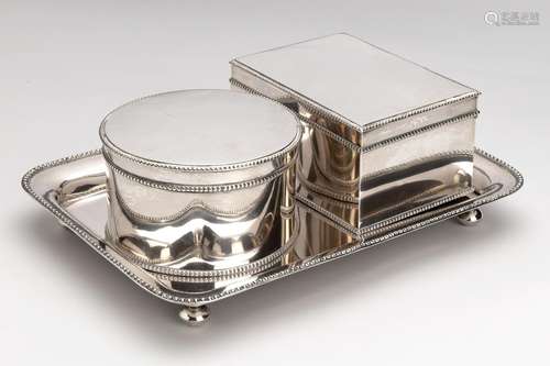 Two Dutch silver biscuit boxes and tray