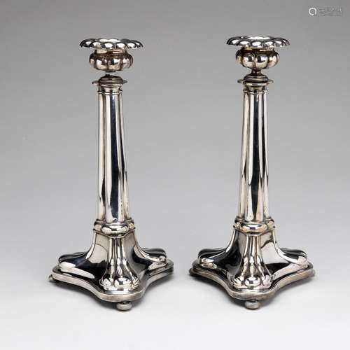 A pair of Dutch silver candlesticks