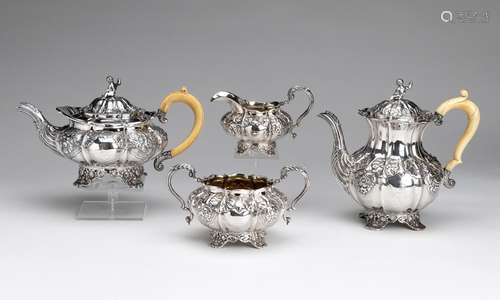 A fine English silver and gilt tea service