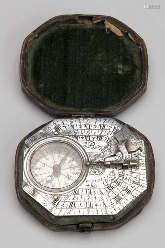 A French silver pocket sundial