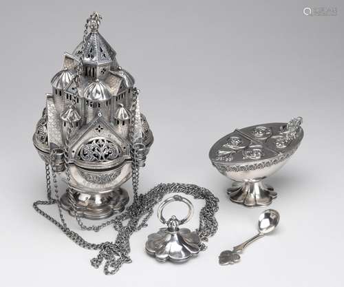 A Dutch silver god lamp and an incense vessel