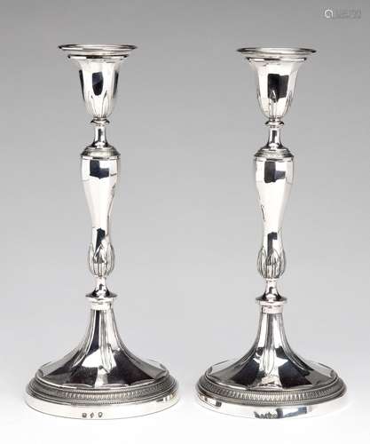 A pair of Belgian silver candlesticks