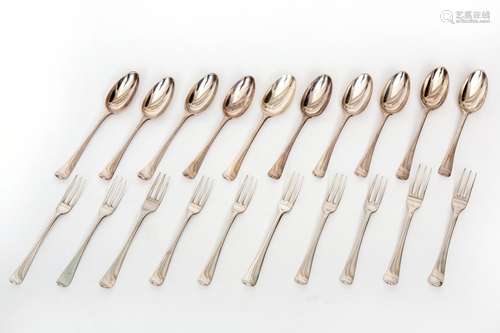 Ten Dutch silver dessert spoons and ten dessert forks