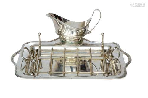 A Dutch silver serving tray for asparagus with sauce jug