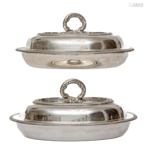 A pair of English silver tureens