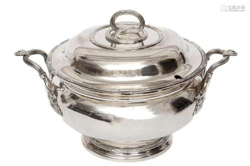 A large English silver soup tureen