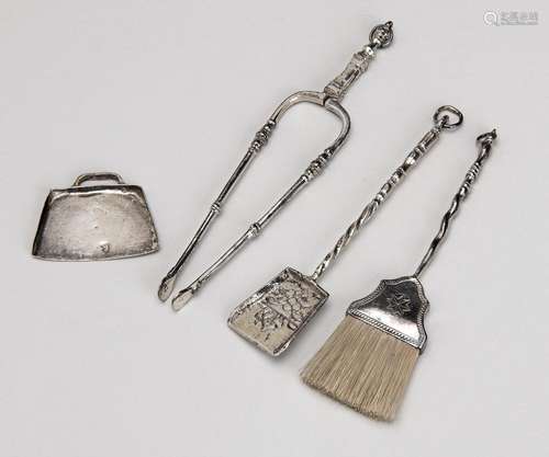 A collection of Dutch silver miniature fireplace implements