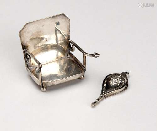 A Dutch silver miniature fireplace and bellows