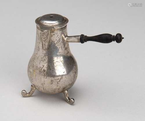 A Dutch silver miniature chocolate pot with wooden handle