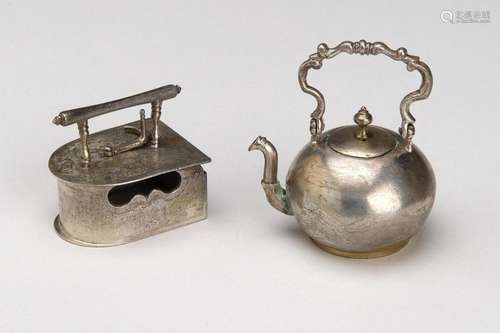 A Dutch silver iron and a kettle, with false hallmarks, 19th...