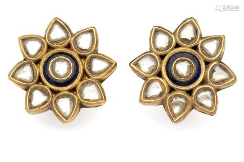 A pair of 18k gold Indian diamond earrings