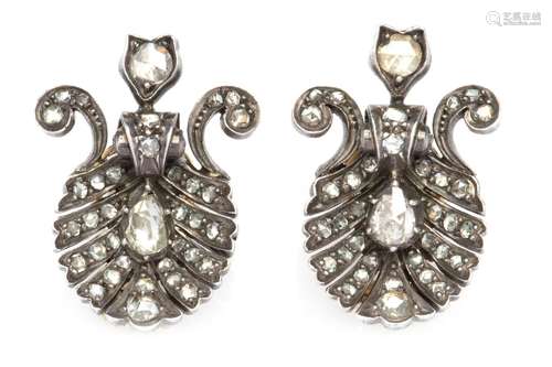 A pair of antique 14k gold and silver diamond earrings