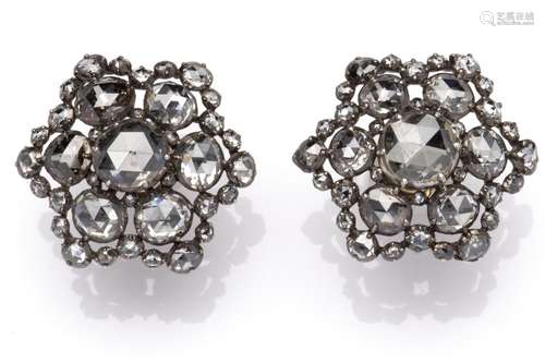 An antique pair of 14k gold and silver rose-cut diamond earr...