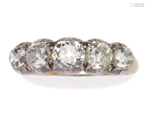 An 18k gold and silver diamond five-stone ring