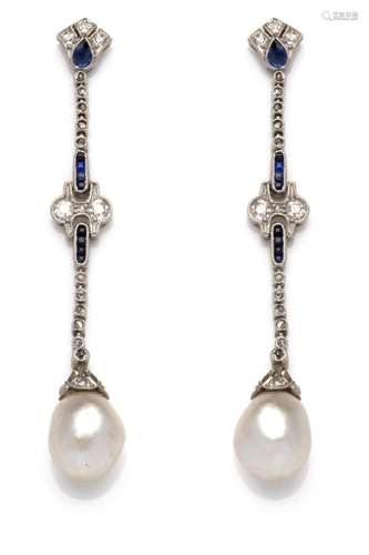 A pair of Belle Epoque natural pearl and diamond earrings