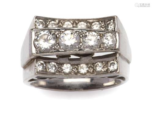 A retro 14k white gold diamond ring