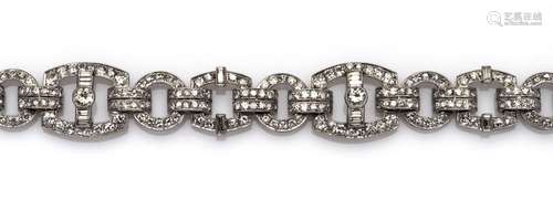 A late Art Deco 14k white gold diamond bracelet