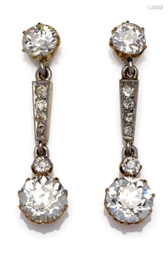 A pair of Belle Epoque 18k gold diamond pendent earrings