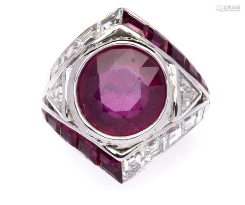 An 18k white gold ruby and diamond dress ring