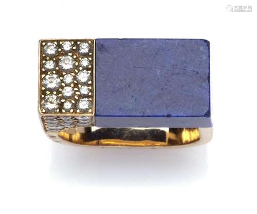 An 18k gold lapis lazuli and diamond dress ring