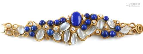 An 18k gold lapis lazuli and moonstone bracelet