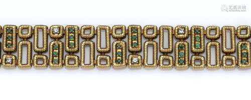 An 18k gold emerald and diamond bracelet