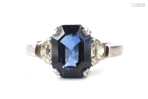 A platinum sapphire and diamond ring, by Steltman