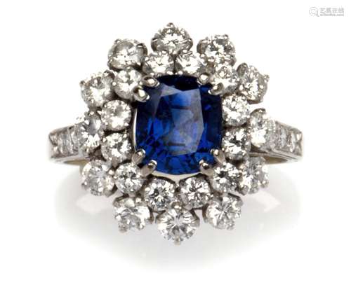 An 18k white gold sapphire and diamond ring, by Bonebakker