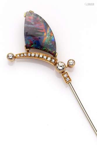 An 18k gold opal and diamond tie pin, by Trudel