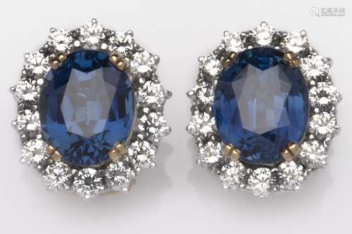 A pair of 18k gold sapphire and diamond earclips