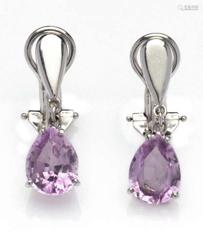 A pair of 18k white gold pink sapphire earclips